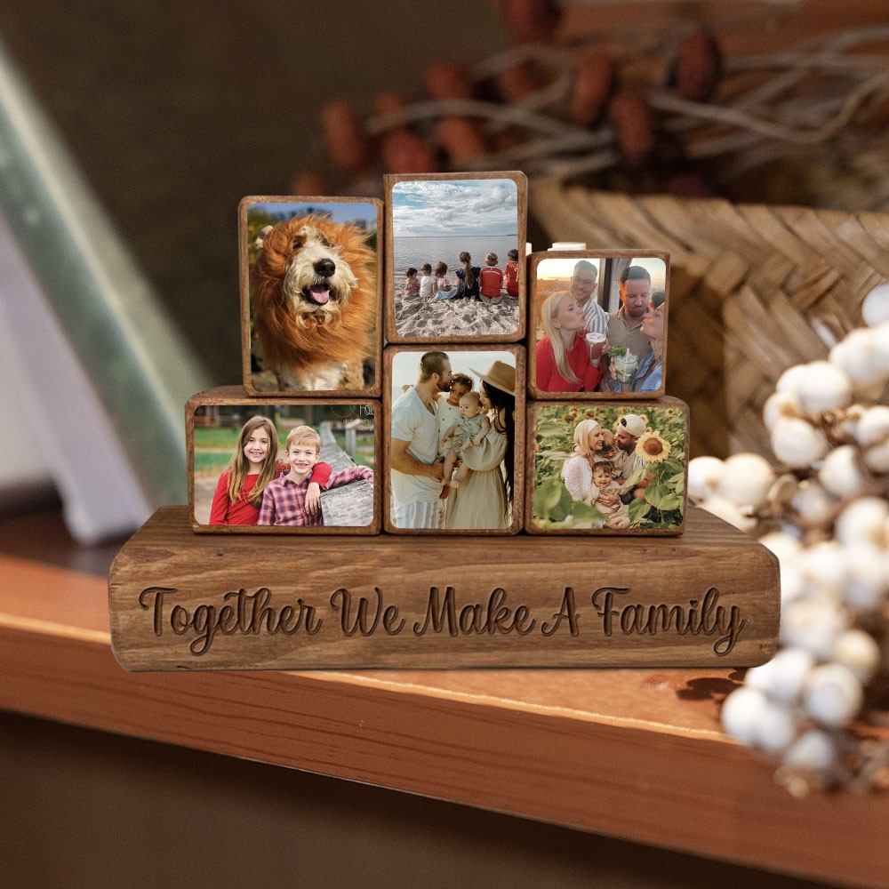 Custom Family Wood Stacking Photo Blocks Set For Christmas Day Gift Ideas