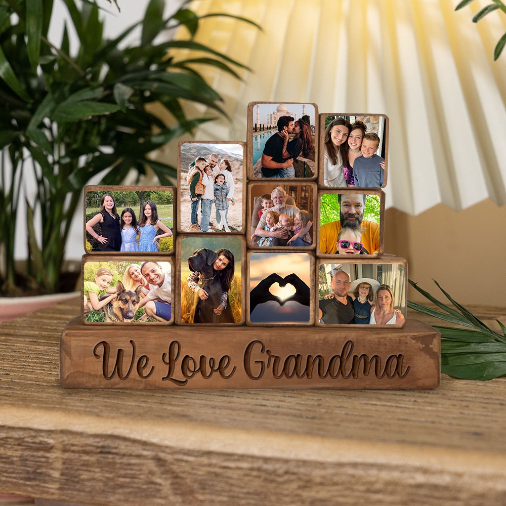 Custom Family Wood Stacking Photo Blocks Set For Mum Grandma Christmas Day Gift Ideas