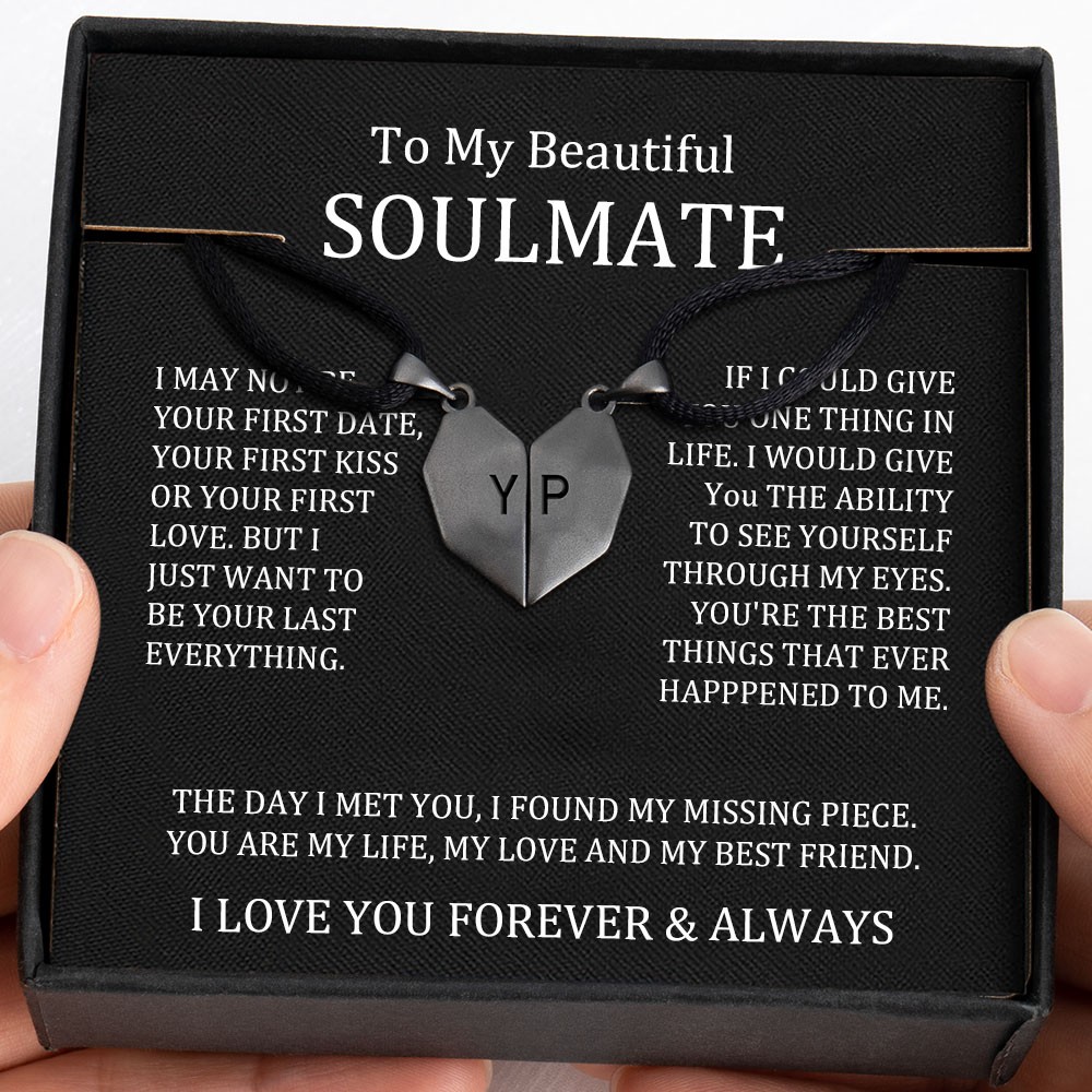 To My Soulmate 2 Pieces Personalized Magnetic Heart-Shaped Necklace For Valentine's Day