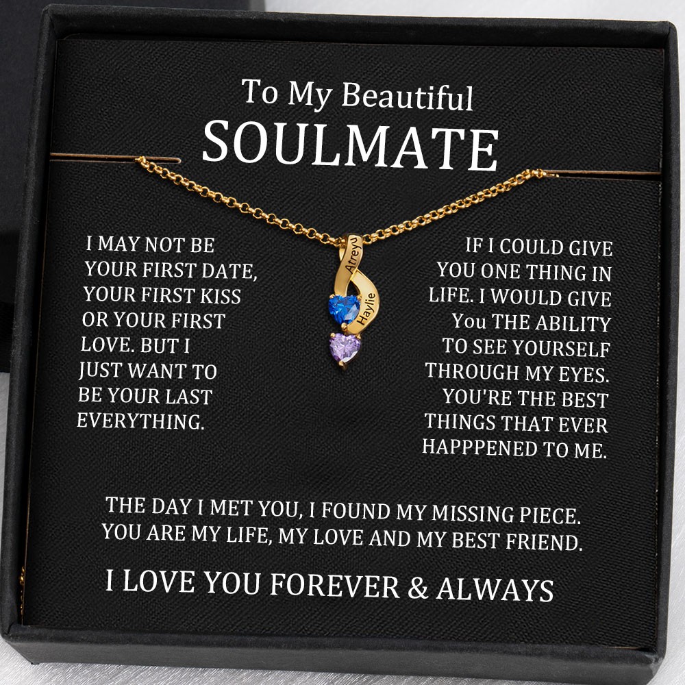 To My Soulmate Birthstone Necklace With Personalized Name For Valentine's Day