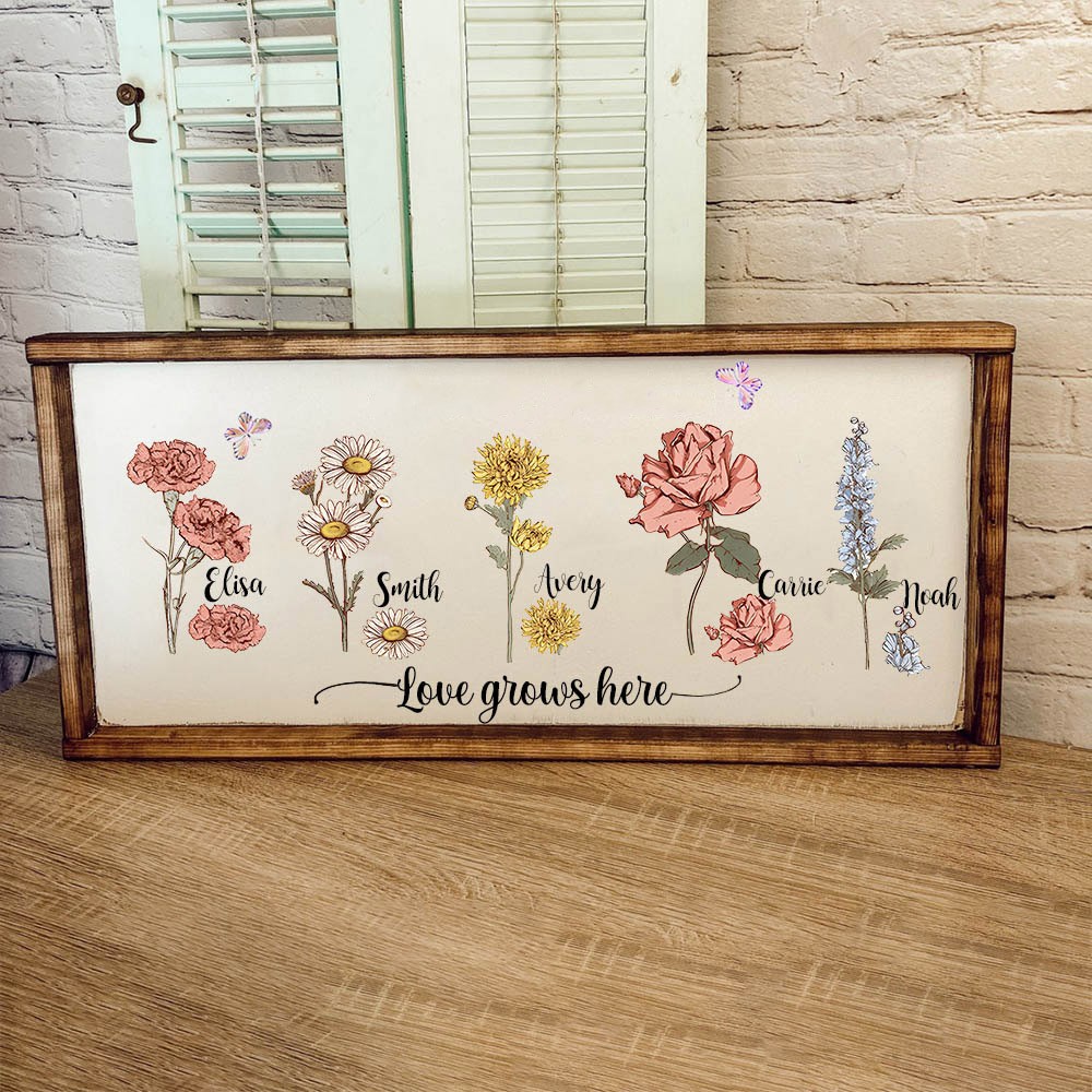 Custom Birth Month Flower With Name Frame For Mother's Day