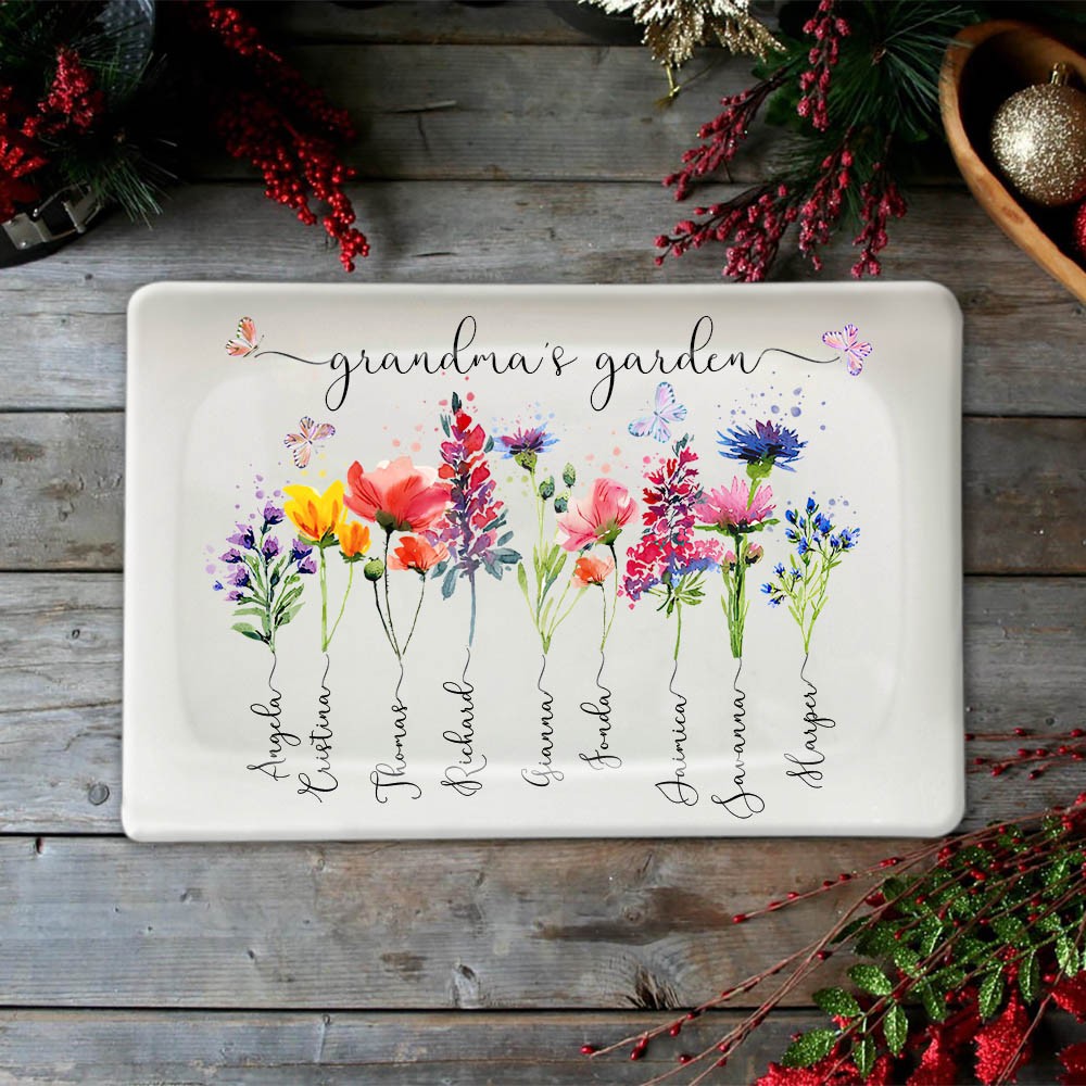 Custom Birth Flower Tray With Name For Mum Grandma Mother's Day Christmas Gift Ideas