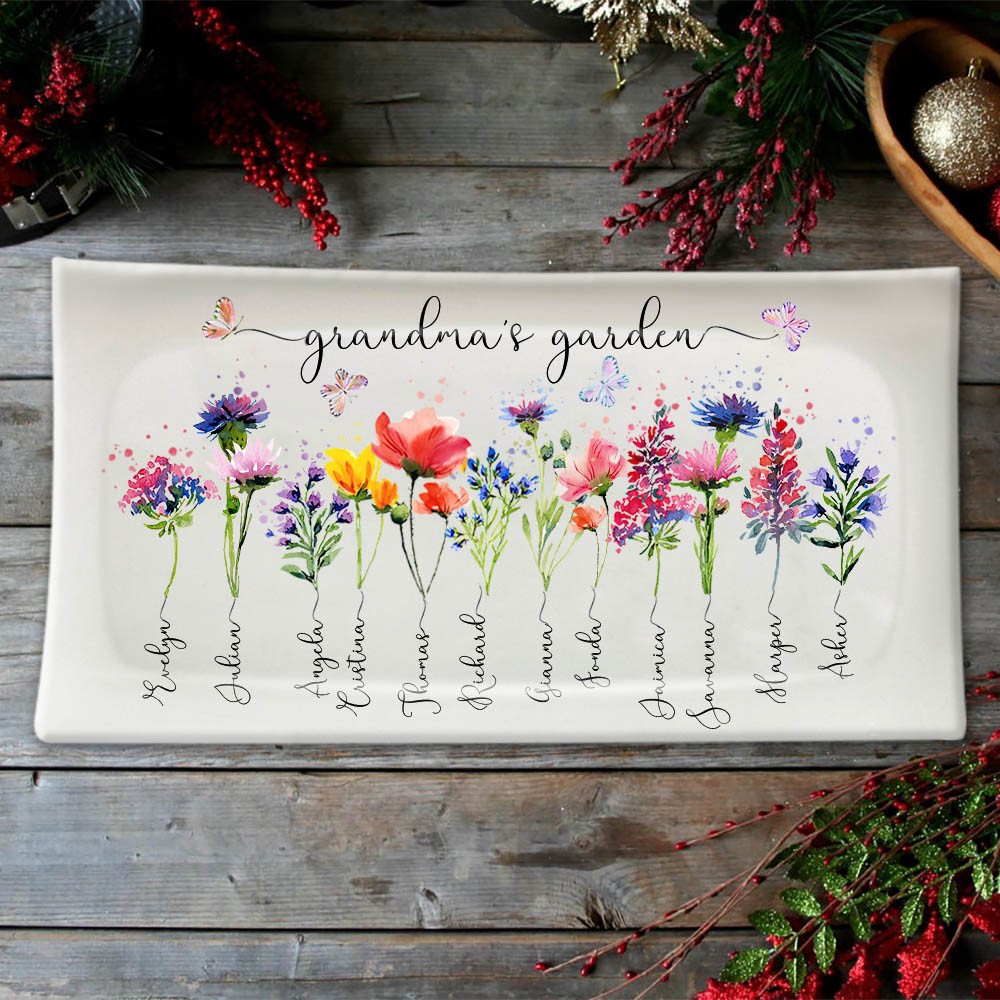 Custom Birth Flower Tray With Name For Mum Grandma Mother's Day Christmas Gift Ideas