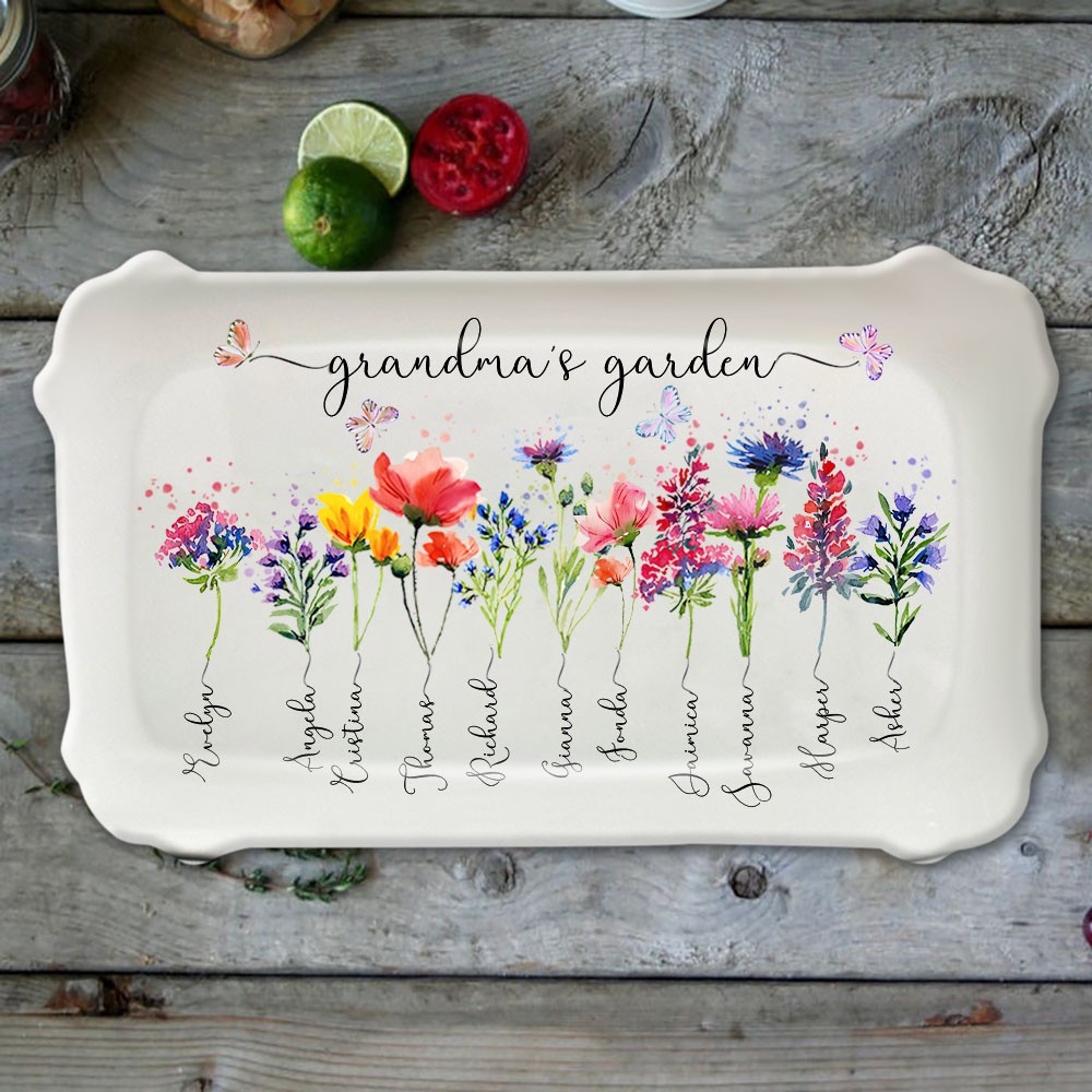 Custom Birth Flower Tray With Name For Mum Grandma Mother's Day Christmas Gift Ideas