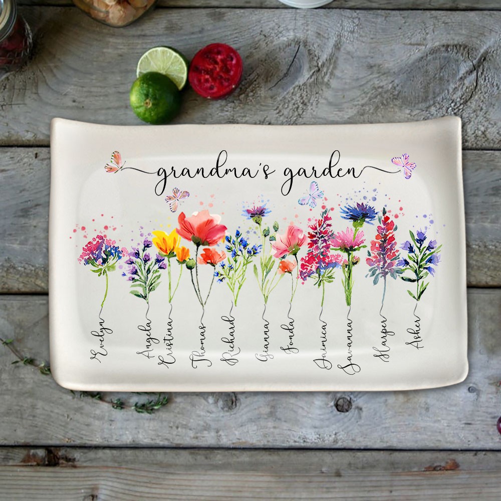 Custom Birth Flower Tray With Name For Mum Grandma Mother's Day Christmas Gift Ideas