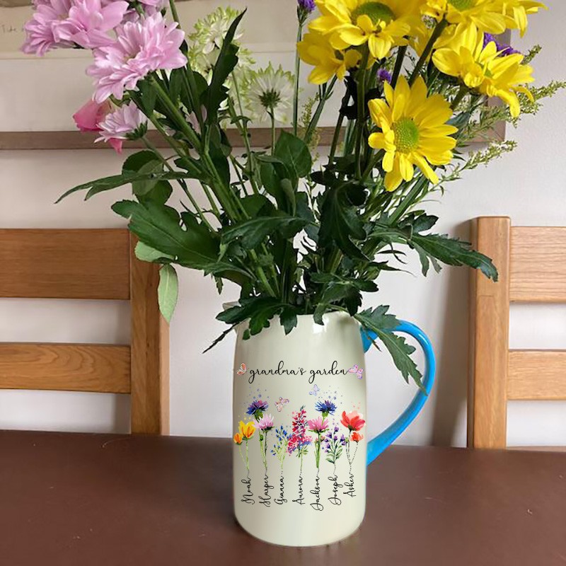 Custom Grandma's Garden Vase With Grandkids Name and Birth Flower For Mother's Day Christmas