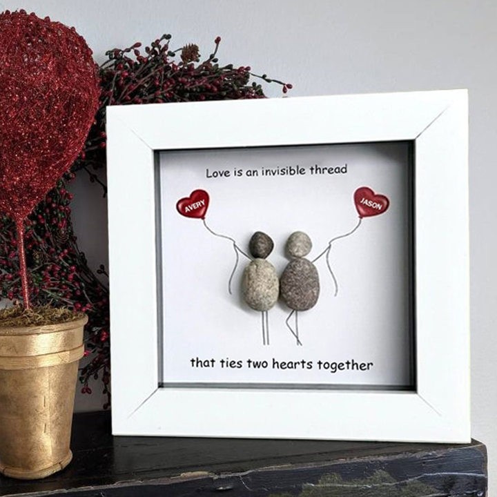 Personalized Pebble Art Frame For Couple Valentine's Day Anniversary Gift Ideas