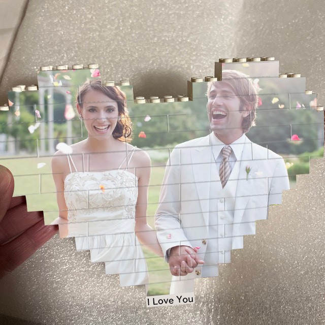 Custom Heart Photo Block Puzzle Building Brick For Wedding Valentine's Day