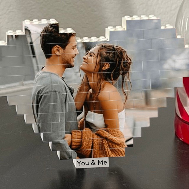 Custom Heart Photo Block Puzzle Building Brick For Valentine's Day Anniversary