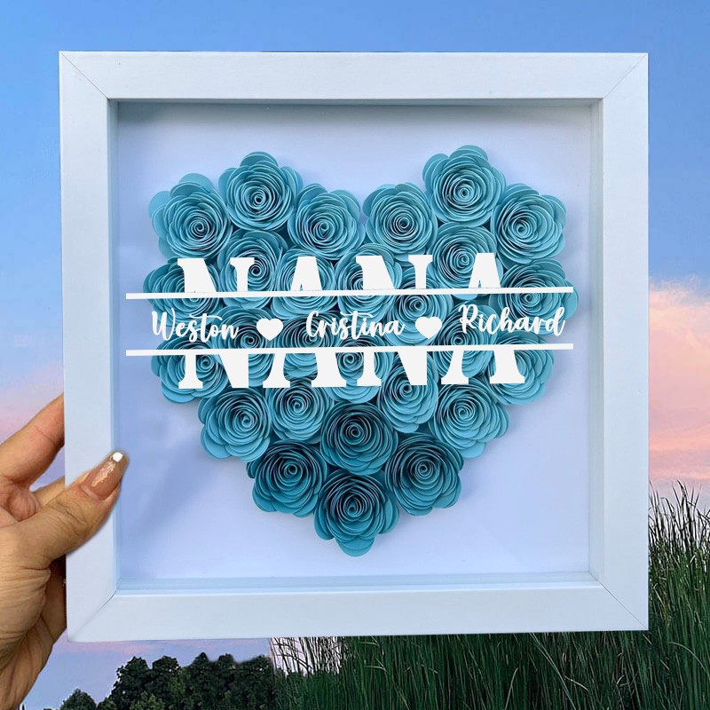 Personalized Nana Flower Shadow Box With Grandkids Name For Mother's Day Birthday Christmas