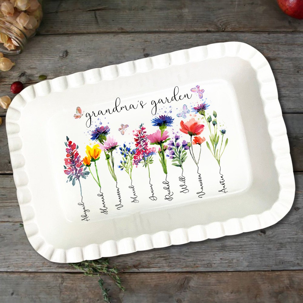 Custom Birth Flower Tray With Grandkids Name Grandma's Garden Mother's Day Christmas Gift Ideas