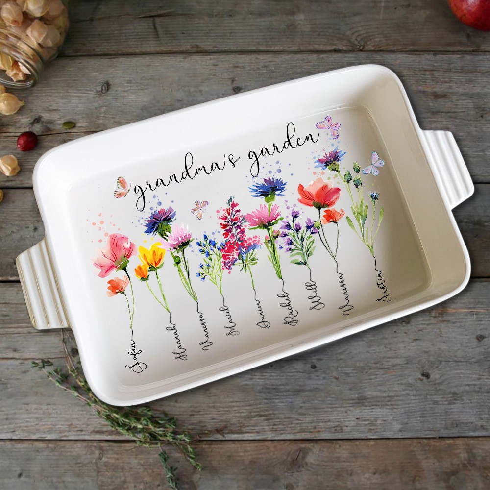 Custom Birth Flower Tray With Grandkids Name Grandma's Garden Mother's Day Christmas Gift Ideas