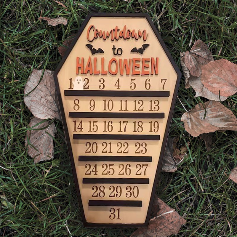 Halloween Countdown Calendar Farmhouse Wood Sign Home Decor