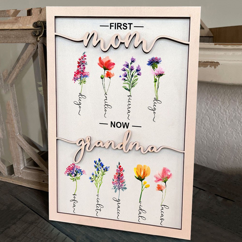 Custom Birth Flower Wood Sign Home Decor For Mom Grandma Christmas Day Gift Ideas