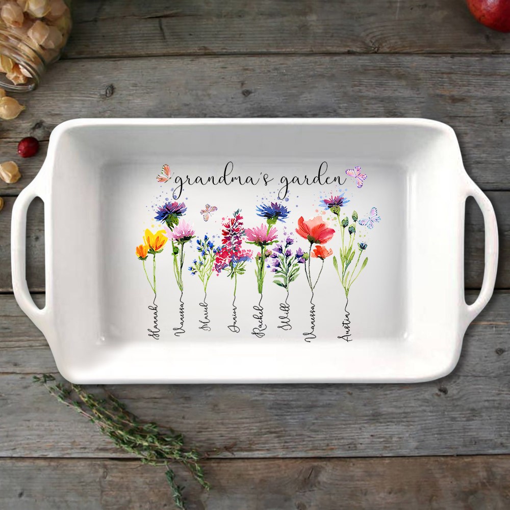 Custom Birth Flower Tray With Grandkids Name Grandma's Garden Mother's Day Christmas Gift Ideas