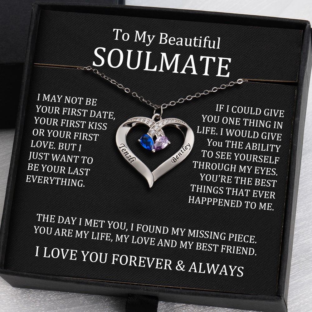 To My Soulmate Gift Ideas Personalized Heart Necklace With Names For Valentine's Day