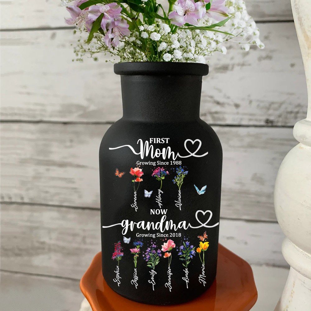 First Mom Now Grandma Gifts Custom Birth Flower Vase For Christmas