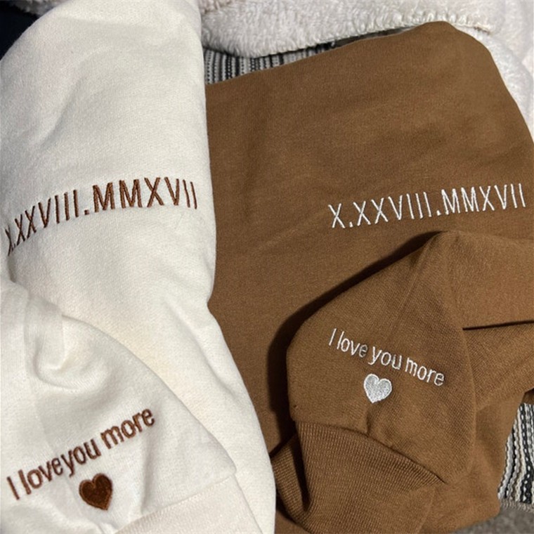 Custom Embroidered Roman Numeral Sweatshirt Hoodie For Couple Valentine's Day Anniversary