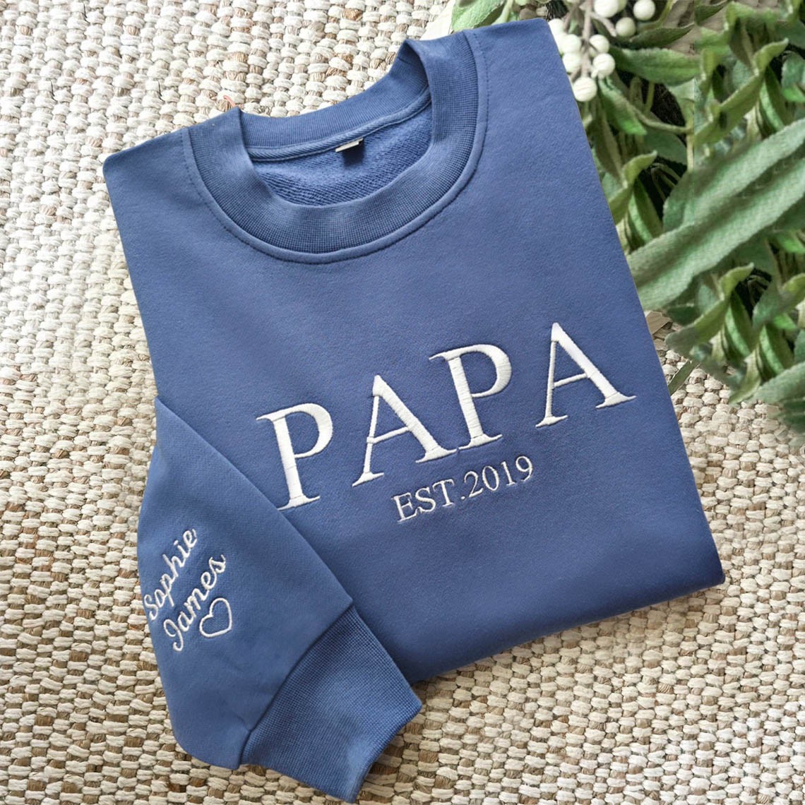 Custom Embroidered Papa Sweatshirt Hoodie with Kids Names For Father's Day Gift Ideas