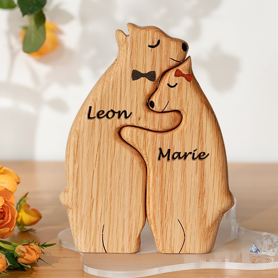 Custom Couple Bear Puzzle Anniversary Wedding Family Keepsake Gift For Valentine's Day