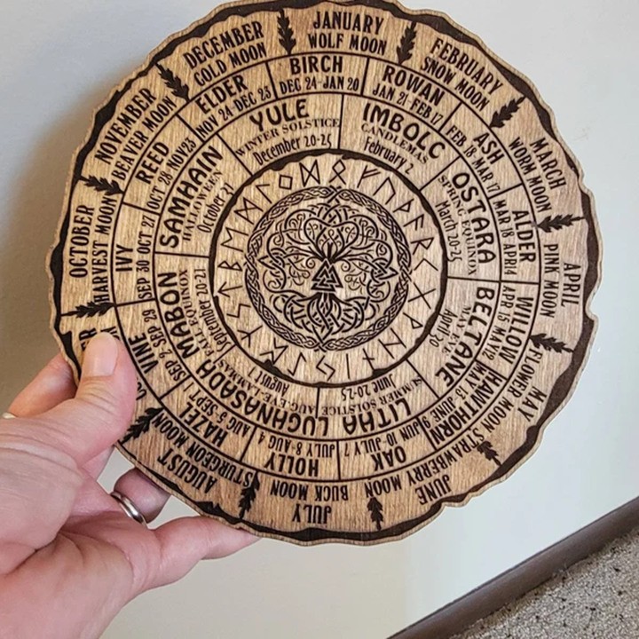 Wheel Of The Year Tree of Life Wooden Calendar Sign