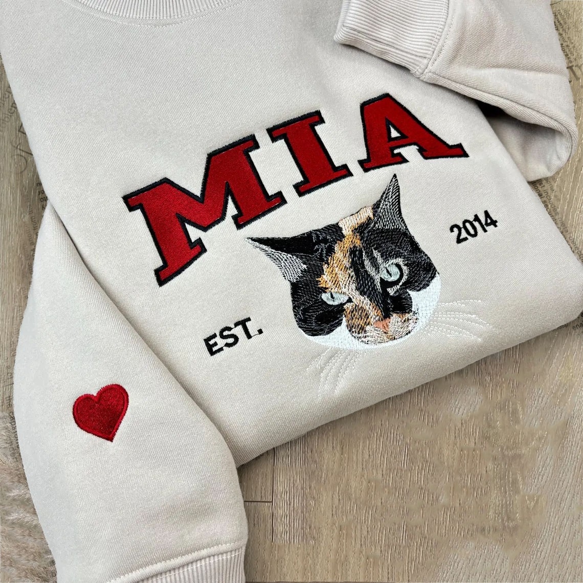 Personalized Embroidered Cat Dog Photo Sweatshirt Hoodie For Pet Lover Keepsake Gifts