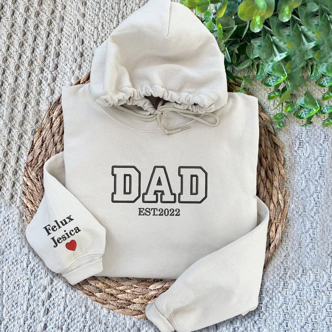 Custom Embroidered Dad Sweatshirt Hoodie with Kids Names For Father's Day Gift Ideas