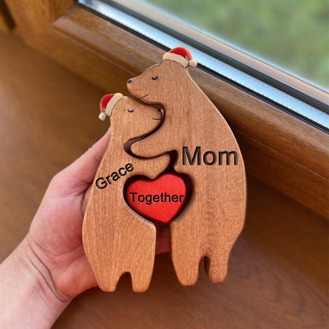 Custom Wooden Bear Family Puzzle Keepsake Gift For Mom Christmas