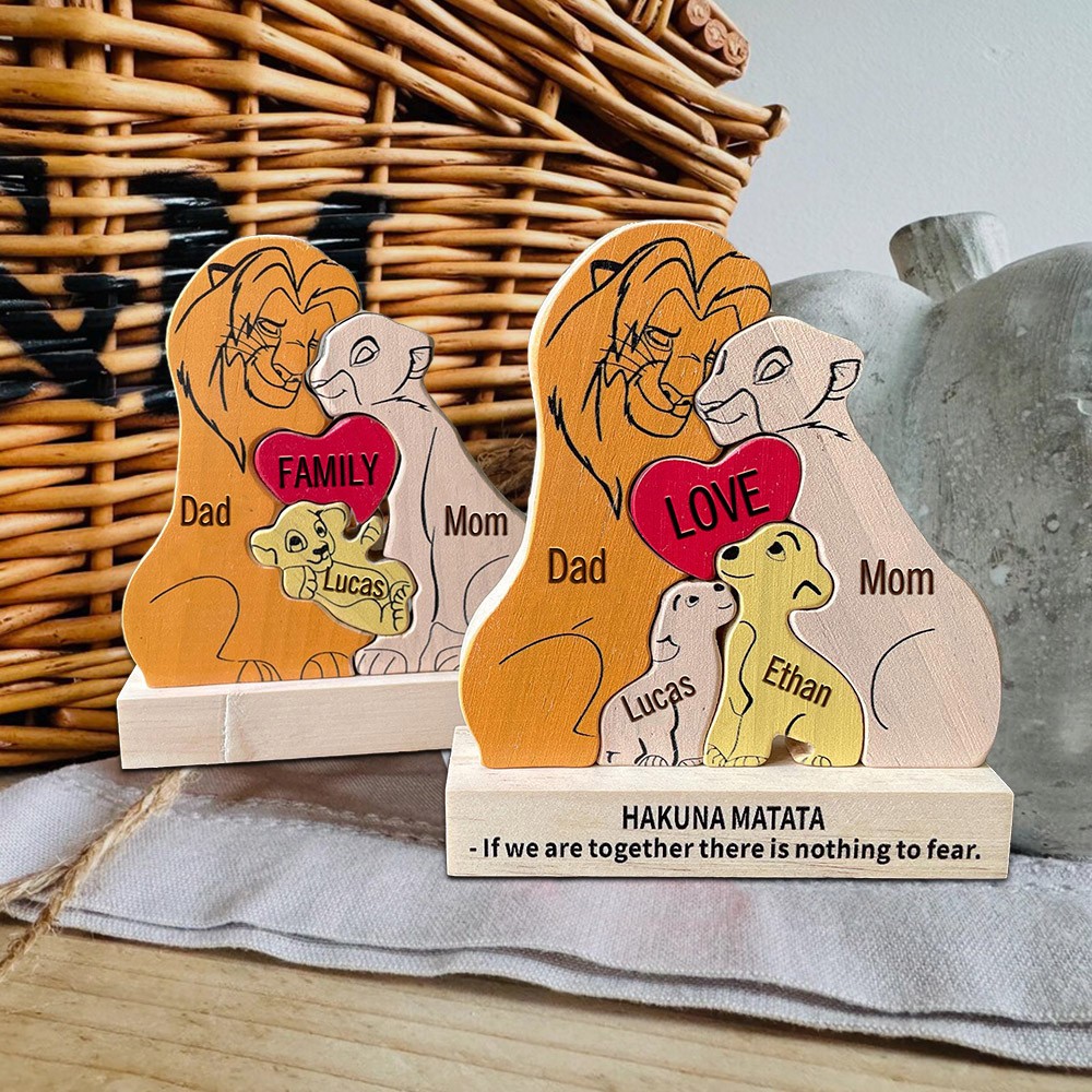 Custom Wooden Lion Family Puzzle For Family Christmas Gift