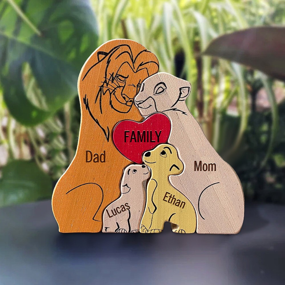 Custom Wooden Lion Family Puzzle For Family Christmas Gift