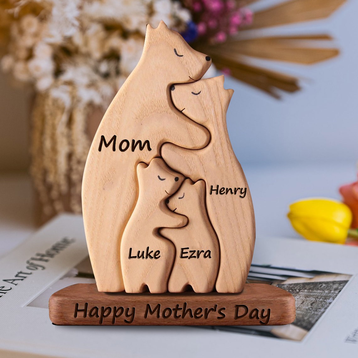 Custom Wooden Bear Family Puzzle Keepsake Home Decor For Mother's Day Gift Ideas