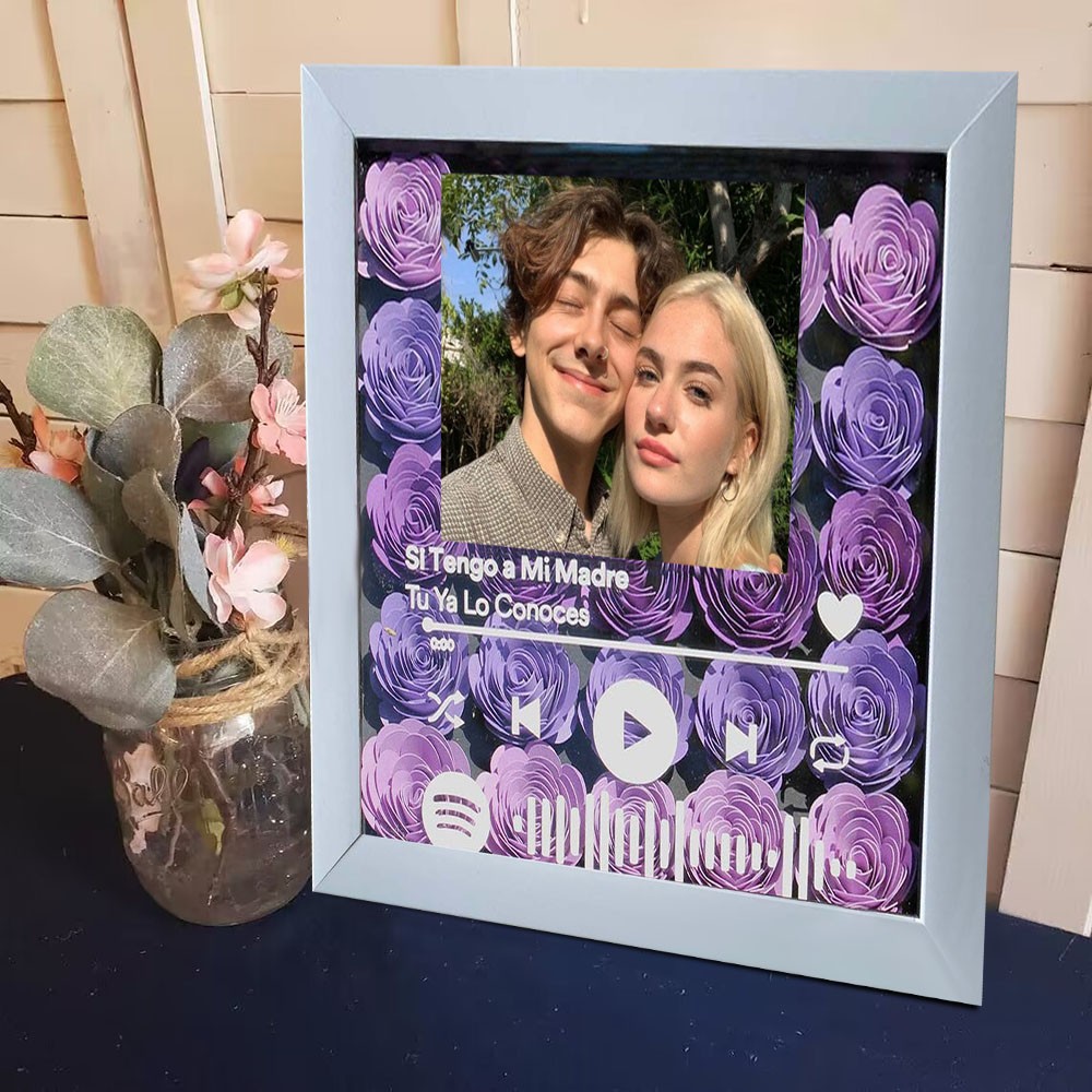 Personalized Song Flower Shadow Box With Couple Photo For Wedding Anniversary Valentine's Day