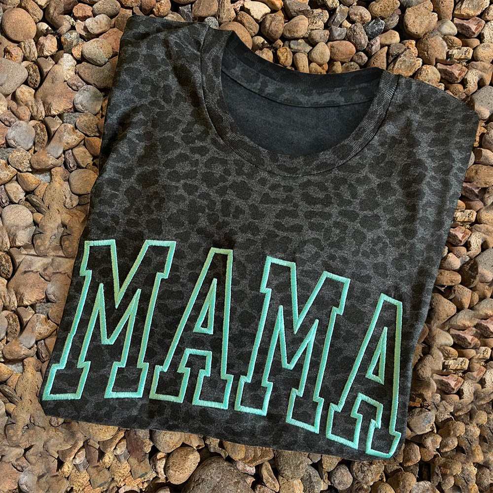 Custom Embroidered Leopard Mama Shirt For Mother's Day Gift