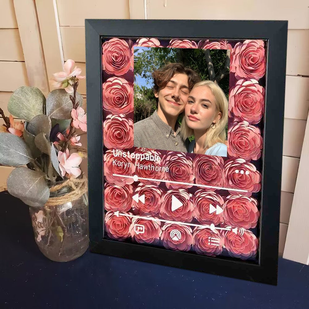 Personalized Song Flower Shadow Box With Couple Photo For Wedding Anniversary Valentine's Day