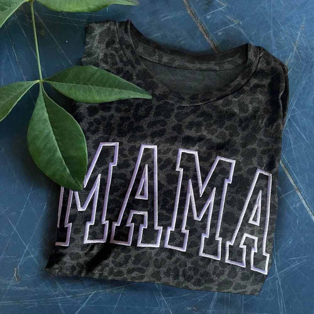 Custom Embroidered Leopard Mama Shirt For Mother's Day Gift