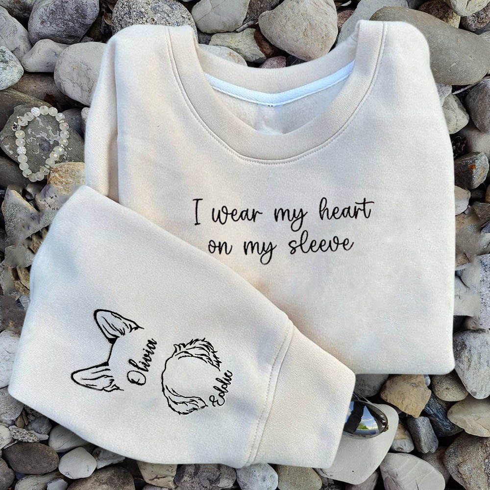 Custom I Wear My Heart On My Sleeve Embroidered Ear Outline Sweatshirt Hoodie For Pet Lover