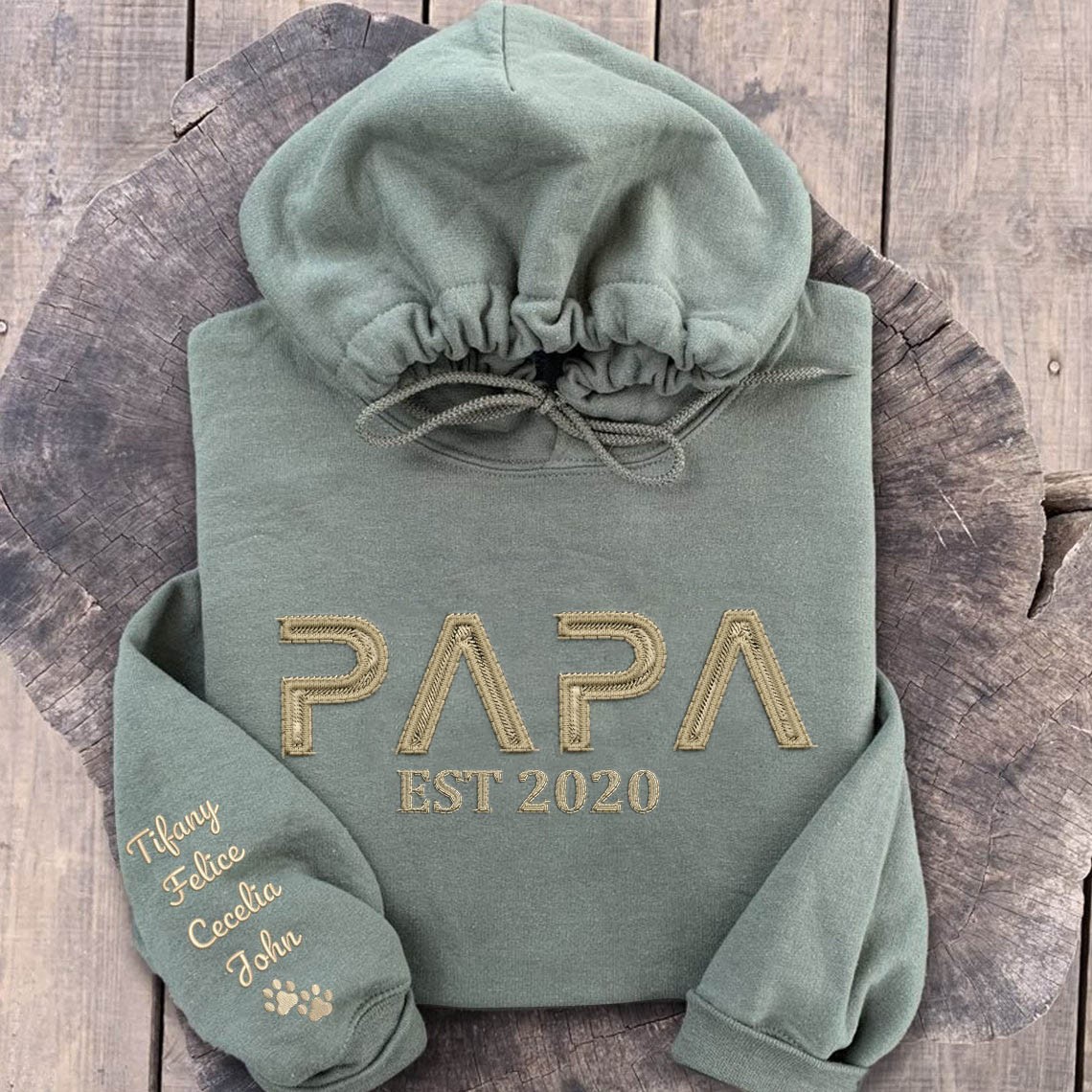 Custom Embroidered Papa Sweatshirt Hoodie with Kids Names For Father's Day Gift Ideas