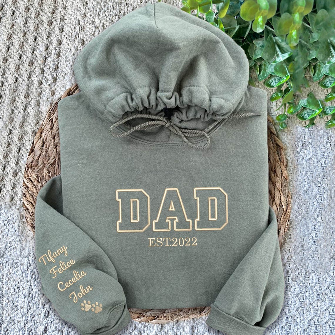 Custom Embroidered Dad Sweatshirt Hoodie with Kids Names For Father's Day Gift Ideas