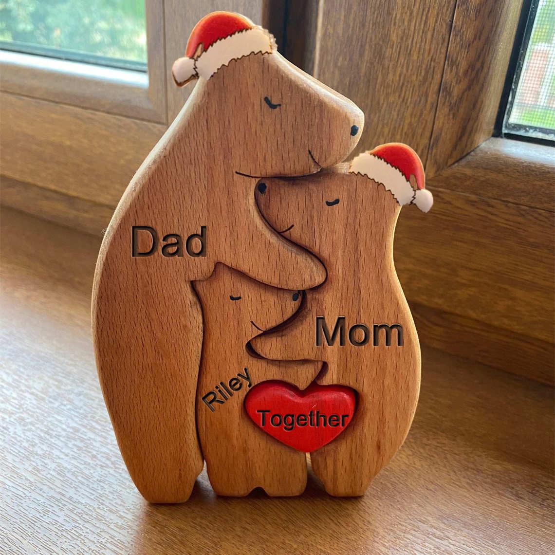 Custom Wooden Bear Family Puzzle Keepsake Gift For Mom Christmas