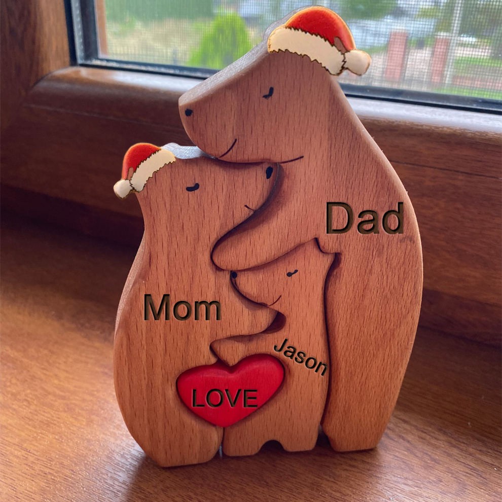 Custom Wooden Bear Family Puzzle Keepsake Gift For Mom Christmas