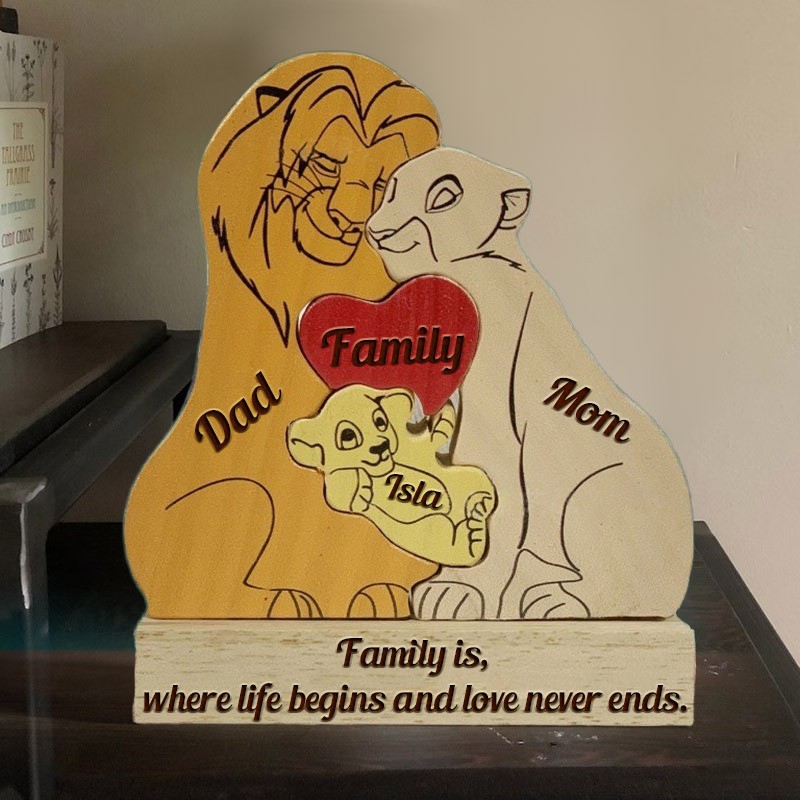 Custom Wooden Lion Family Puzzle For Family Christmas Gift