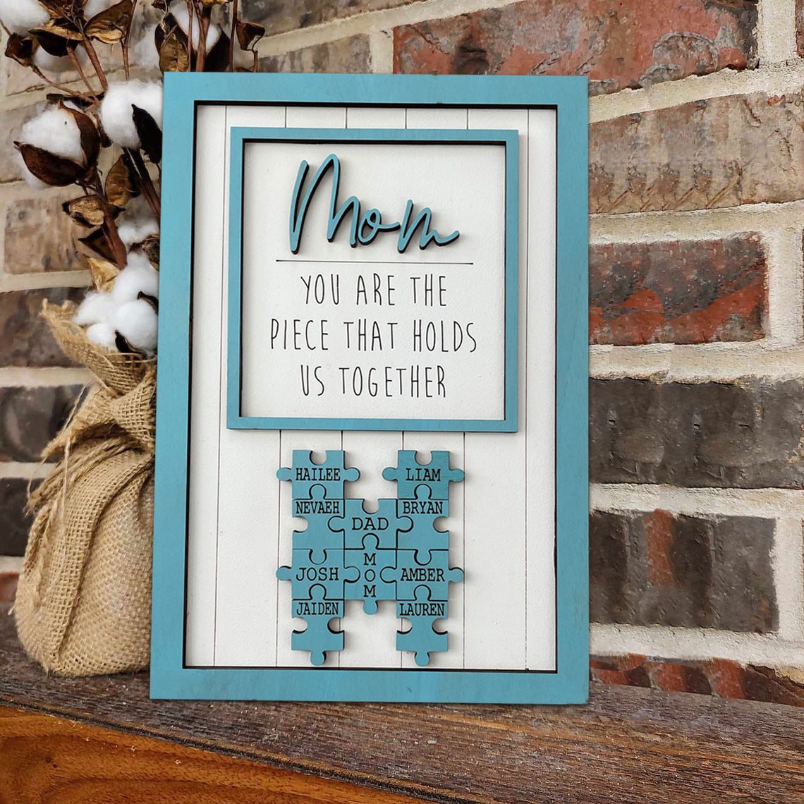 Mum Puzzle Sign Personalised Mother's Day Wood Sign Gift Ideas Piece That Holds Us Together