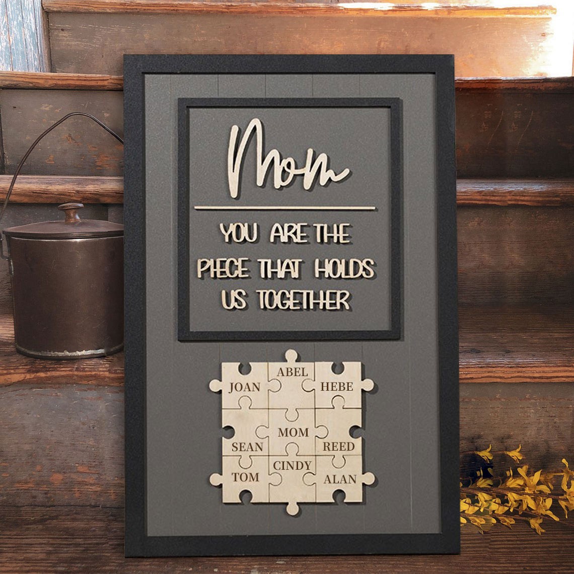 Mum Puzzle Sign Personalised Mother's Day Wood Sign Gift Ideas Piece That Holds Us Together