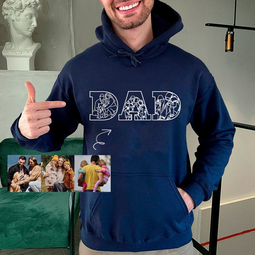 Personalized Photo Embroidered Navy Hoodie For Dad Father's Day Gift Ideas