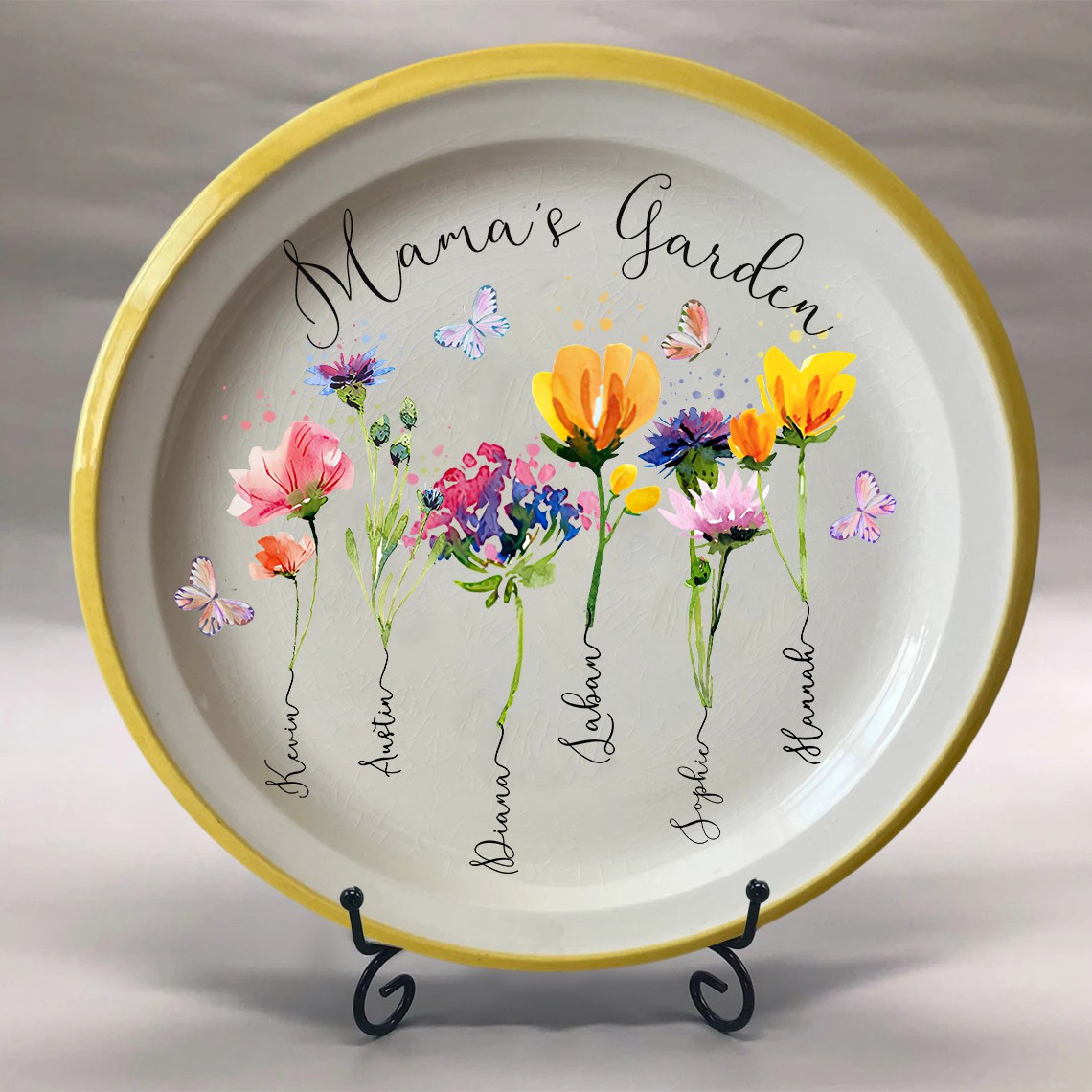 Personalized Mama's Garden Birth Month Flower Platter With Kids Name For Christmas Gift