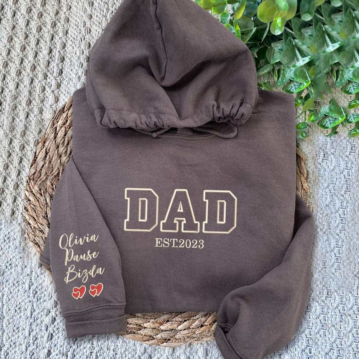 Custom Embroidered Dad Sweatshirt Hoodie with Kids Names For Father's Day Gift Ideas