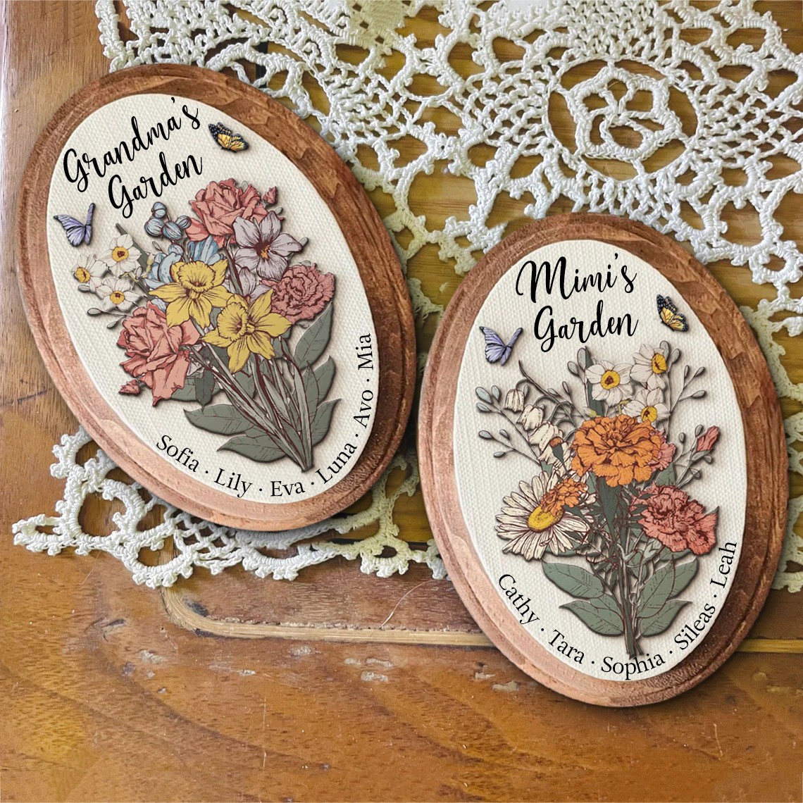 Custom Birth Flower Bouquet Art Oval Wood Sign For Mom Grandma Christmas Gift