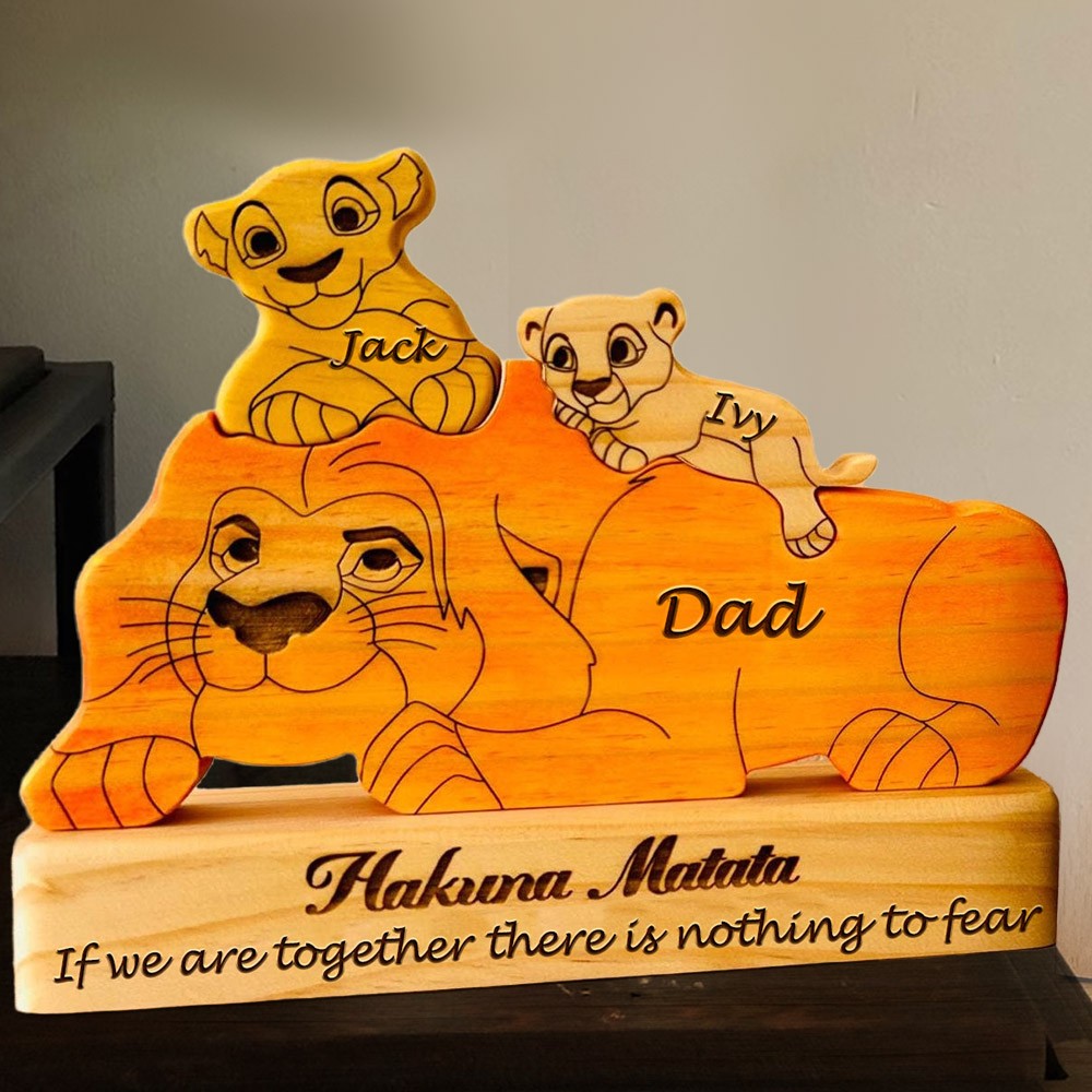 Custom Wooden Lion Family Puzzle For Dad Father's Day Gift