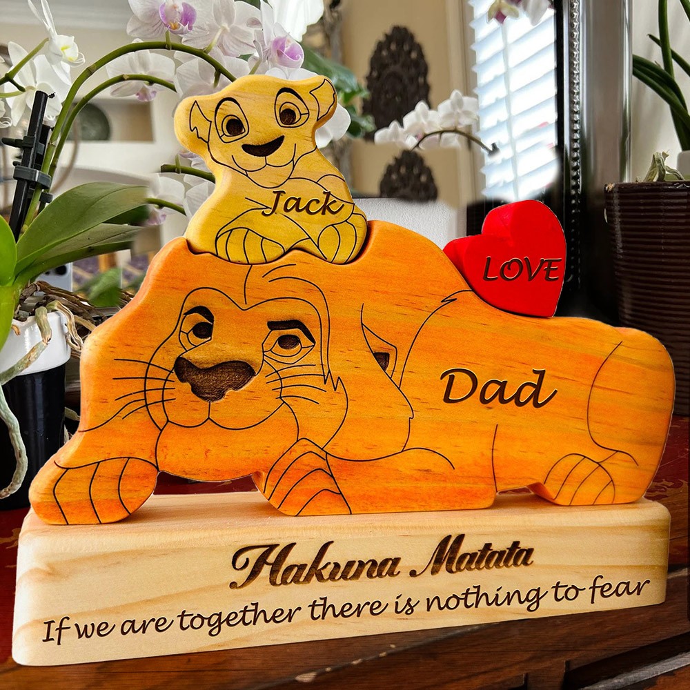 Custom Wooden Lion Family Puzzle For Dad Father's Day Gift