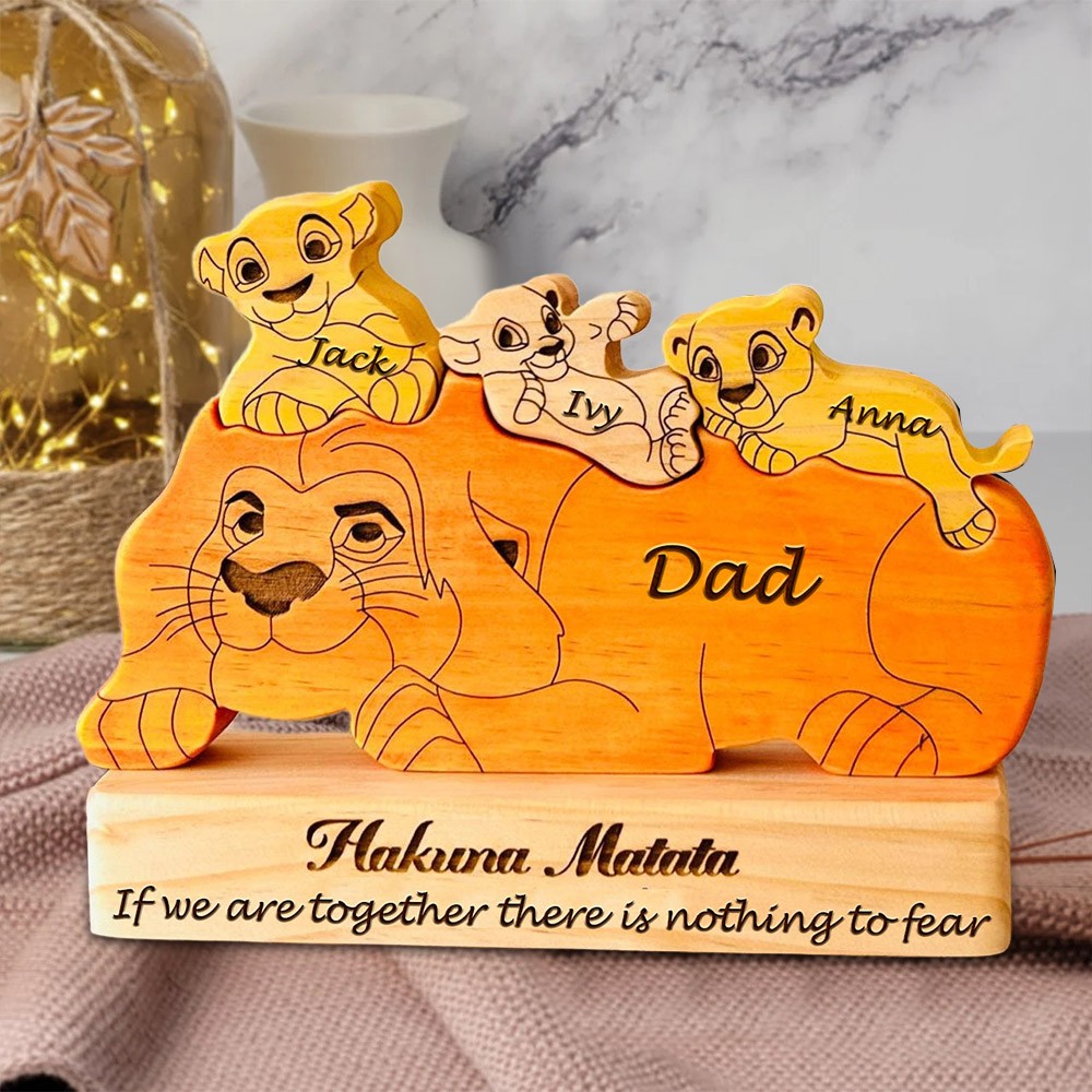 Custom Wooden Lion Family Puzzle For Dad Father's Day Gift